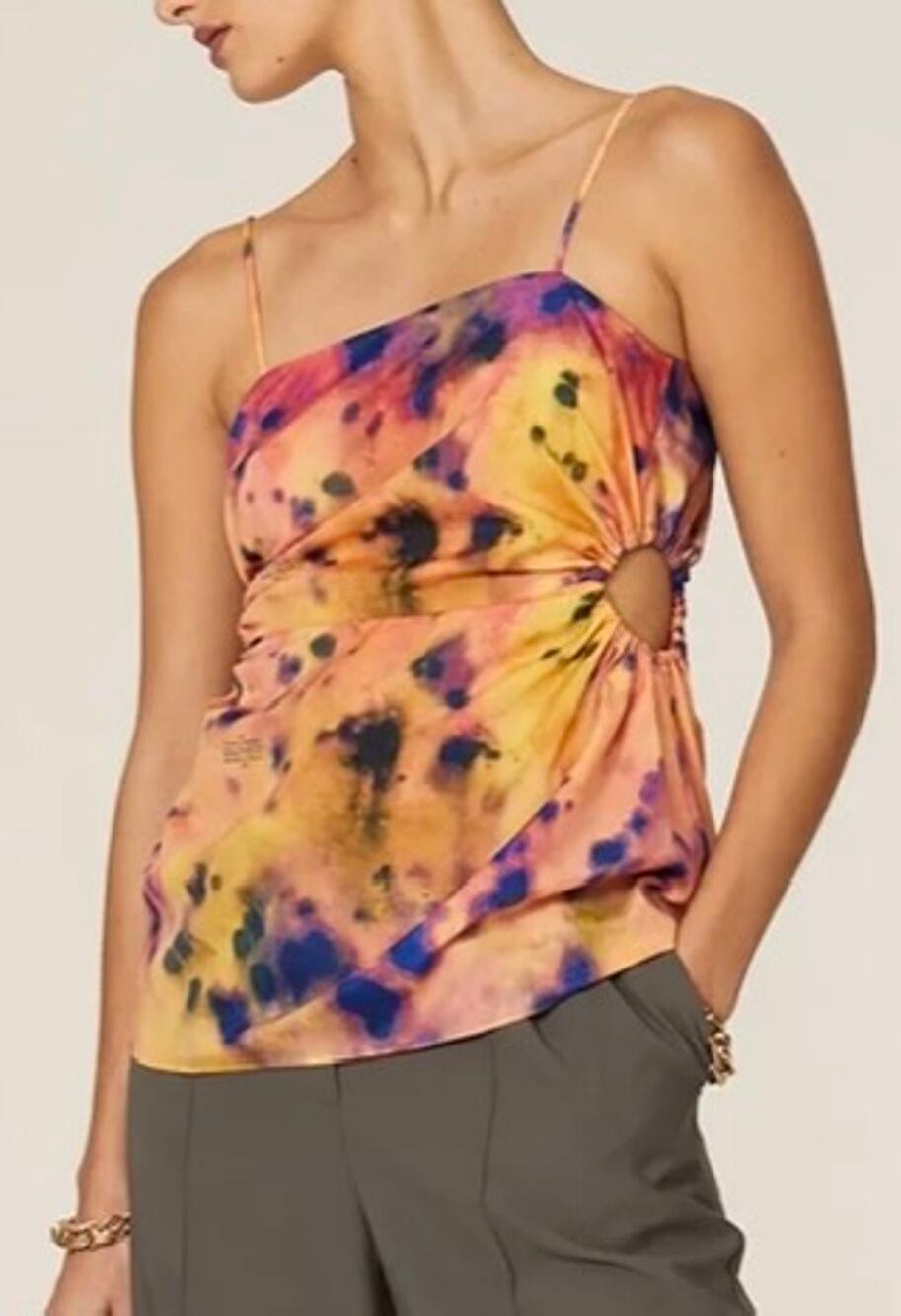 Rokh Tie Dye Printed Gathered Waist Top EU 36